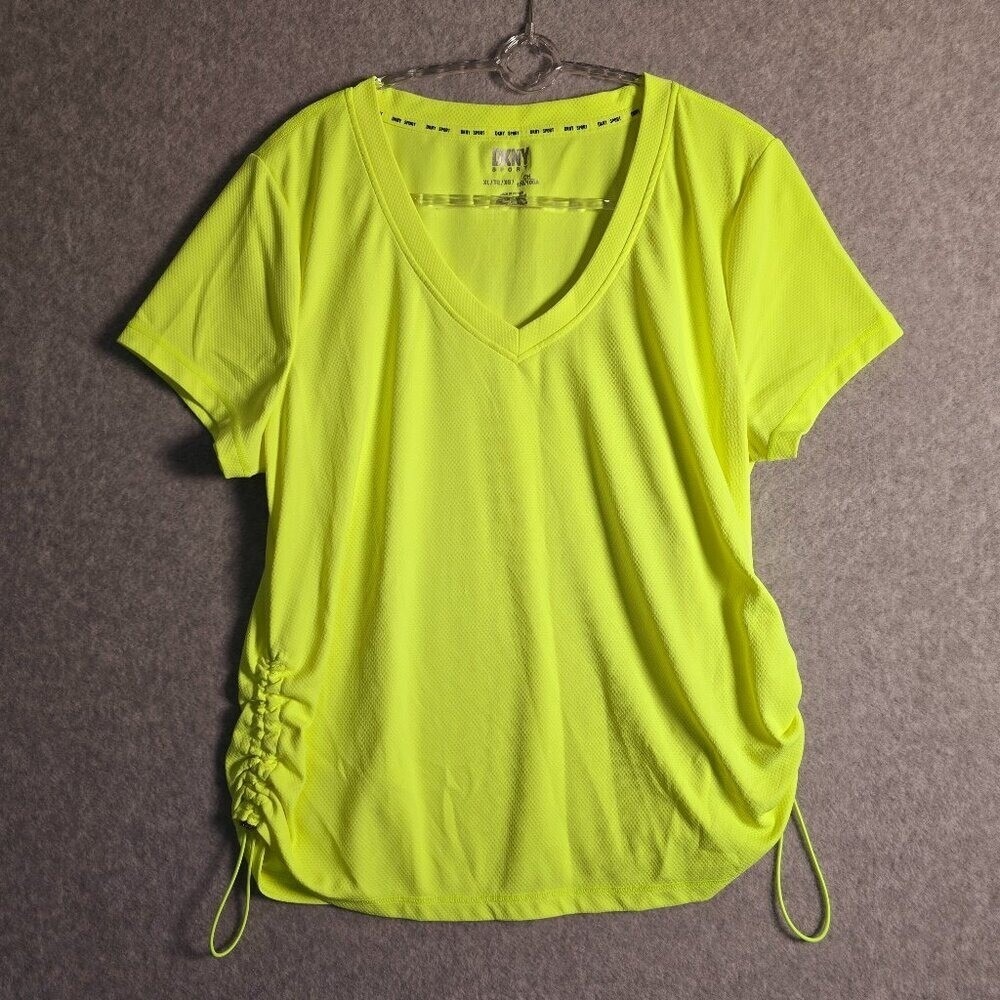 DKNY Sport Womens Sz XL Activewear Performance V-Neck Tee T-Shirt Top Running